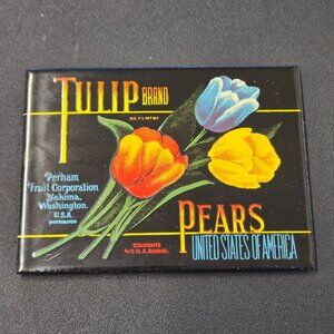 Tulip Brand Pears Perham Fruit Yakima Washington Enamel Metal Magnet 3" x 2.5"